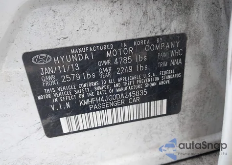 2013 Hyundai Azera from USA, damaged, VIN KMHFH4JG0DA245835